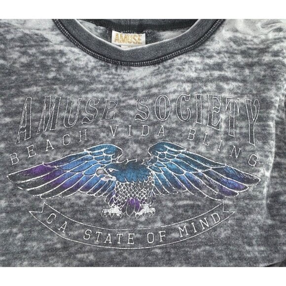 AMUSE SOCIETY State of Mind Sweatshirt Sz M Grey Faded Dye Graphic Cotton Blend - Picture 4 of 7
